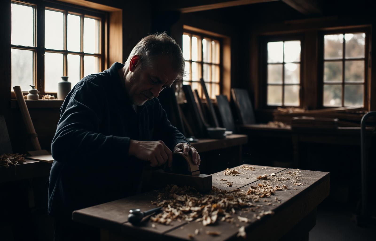 Joinery workshop in Essex with craftsman planing solid oak